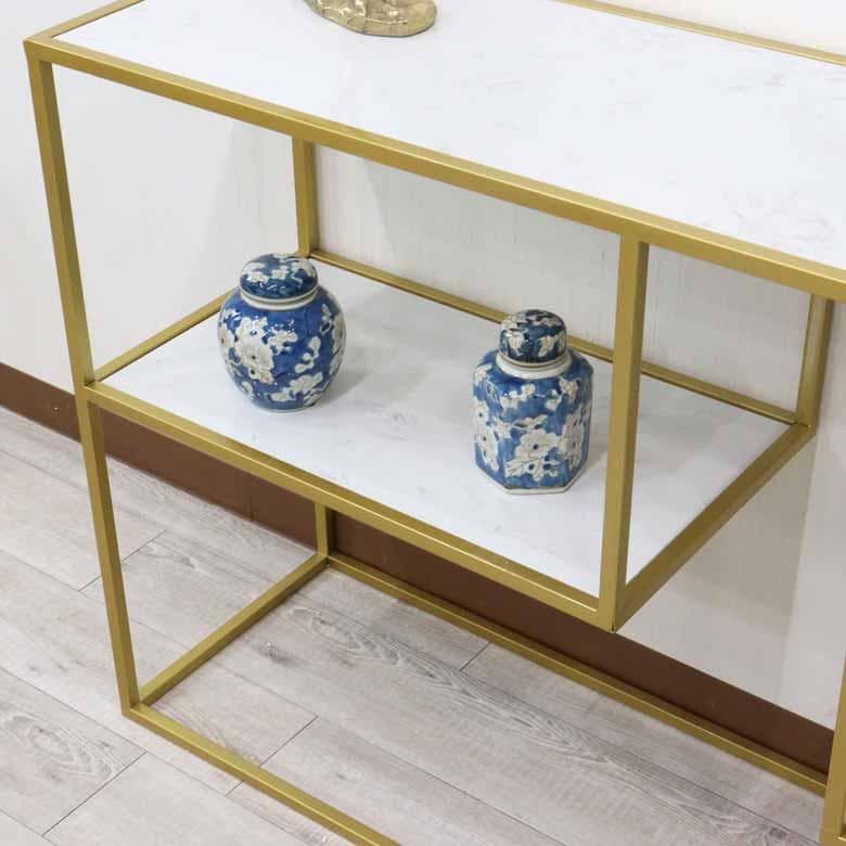 コンソールテーブル アイアン 大理石 ホワイト ディスプレイスタンド 棚付き