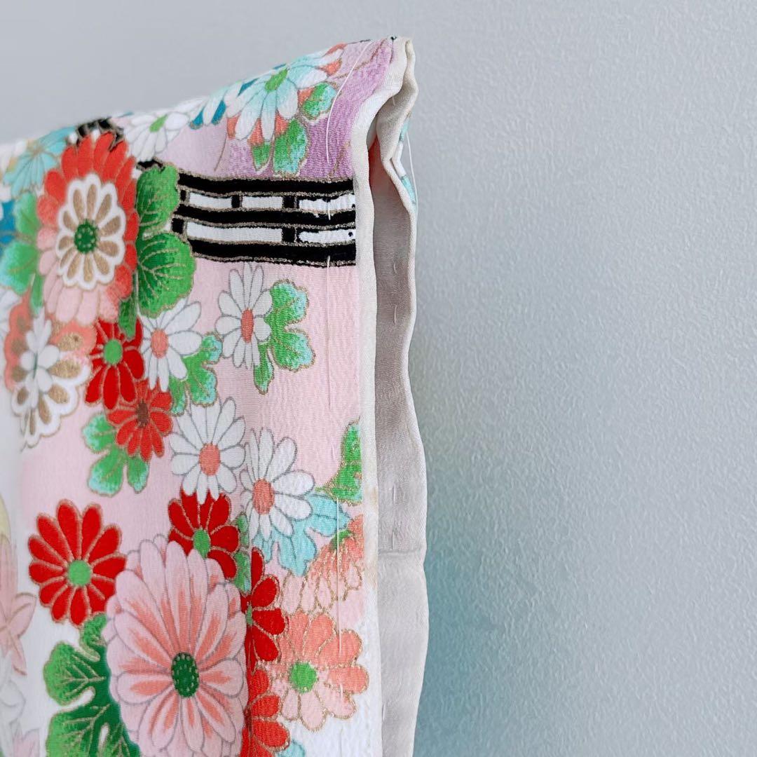 フルセット　七五三　7歳女の子　昭和レトロ　花御所車　金プリント　黒丸帯7070