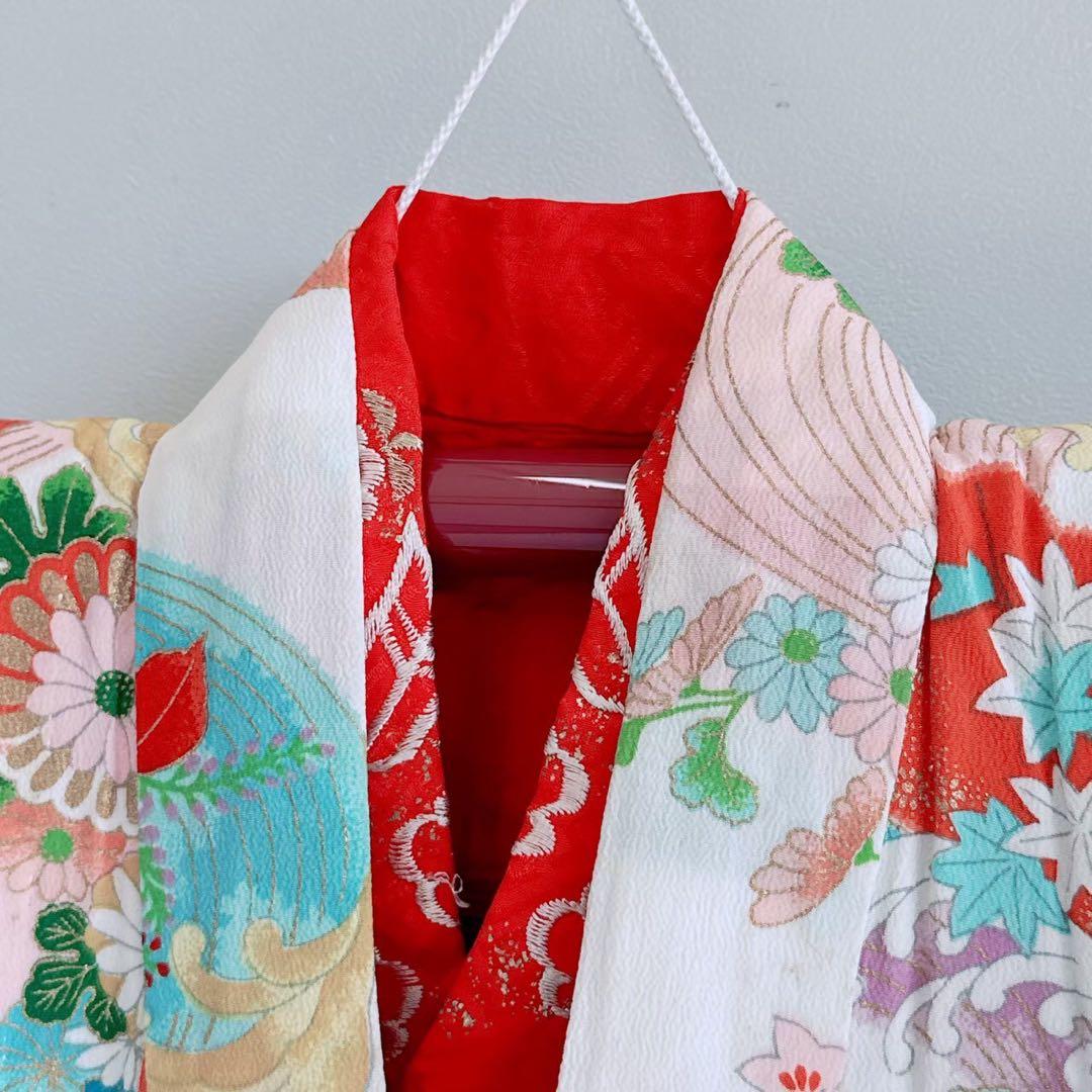 フルセット　七五三　7歳女の子　昭和レトロ　花御所車　金プリント　黒丸帯7070