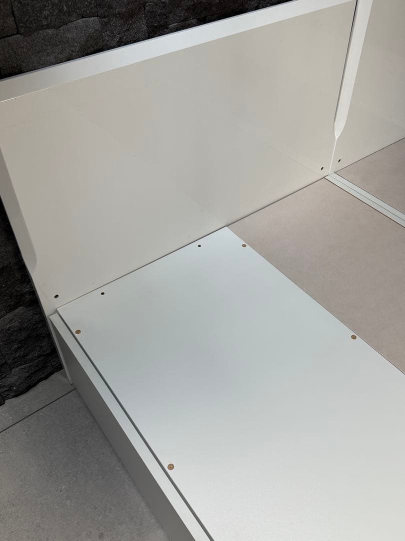 ②ニトリ深型引出し付きシングルベッドフレーム|ホワイト|おまけマットレス