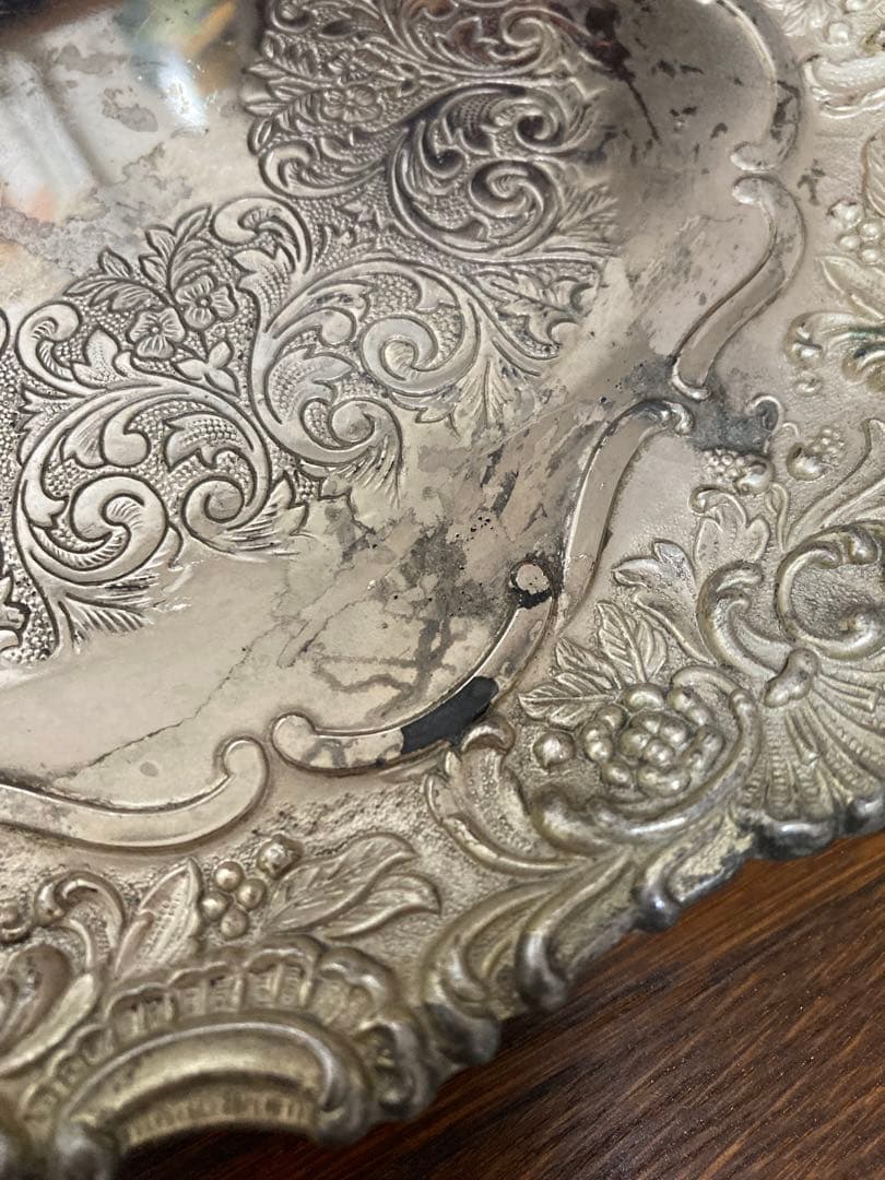 ＊訳あり イギリス アンティーク☆ガラスドームH25cmシルバープレート台座付き