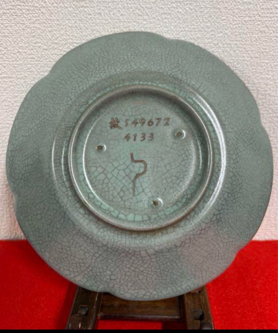 中国古美術　四大名窯 宋時代　天青釉 天藍釉「葵花口」皿汝窯