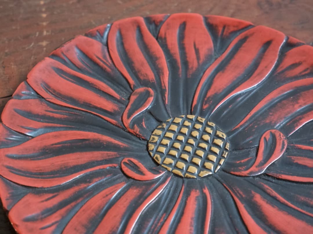 鎌倉彫　千菓子器　漆工芸　お盆　台　箱付　Q1684