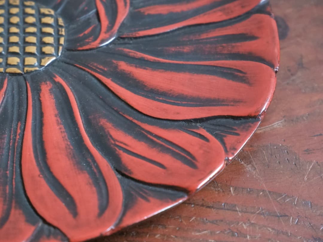 鎌倉彫　千菓子器　漆工芸　お盆　台　箱付　Q1684