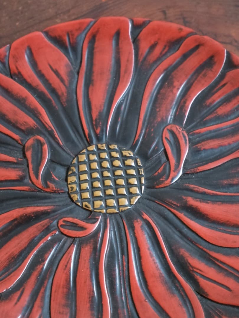 鎌倉彫　千菓子器　漆工芸　お盆　台　箱付　Q1684