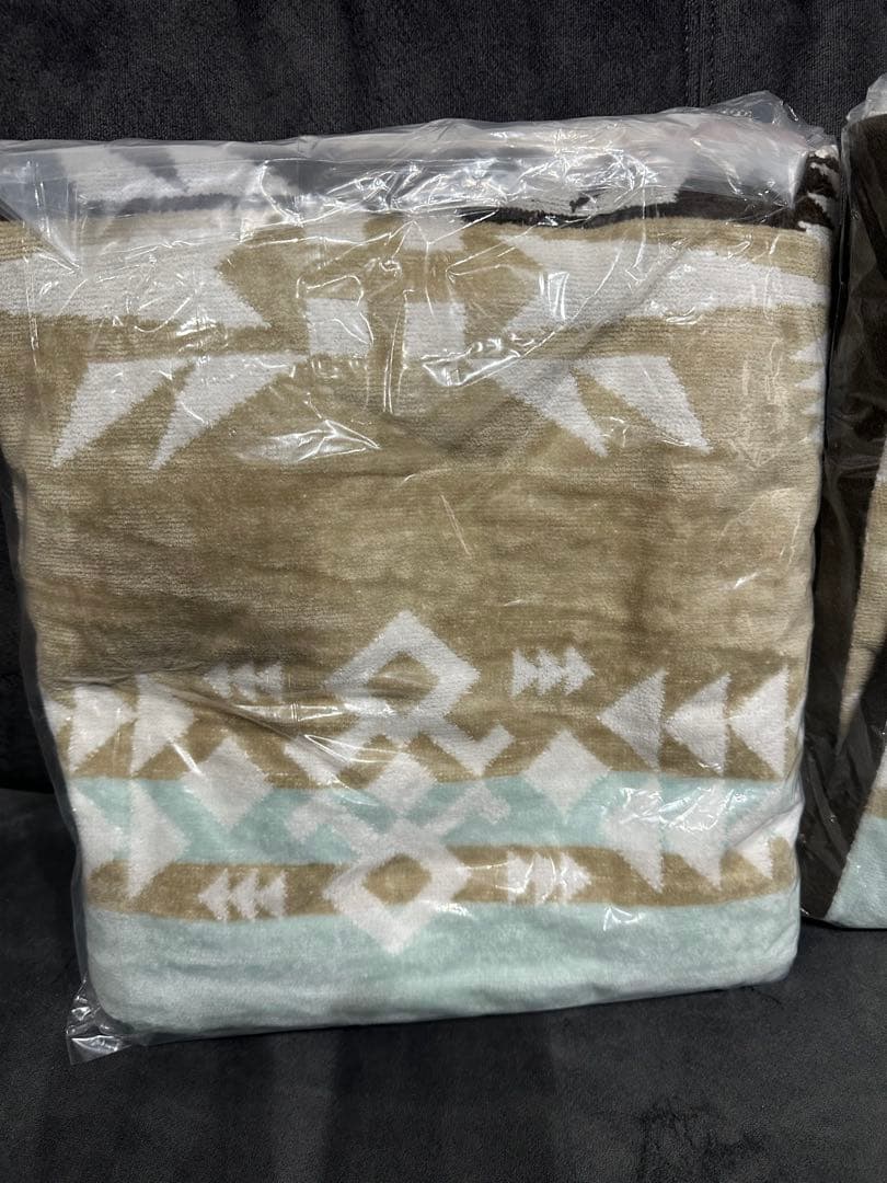 新品　2枚セット　ラファ　綿100% タオルブランケット　ネイティブ柄　ベージュ