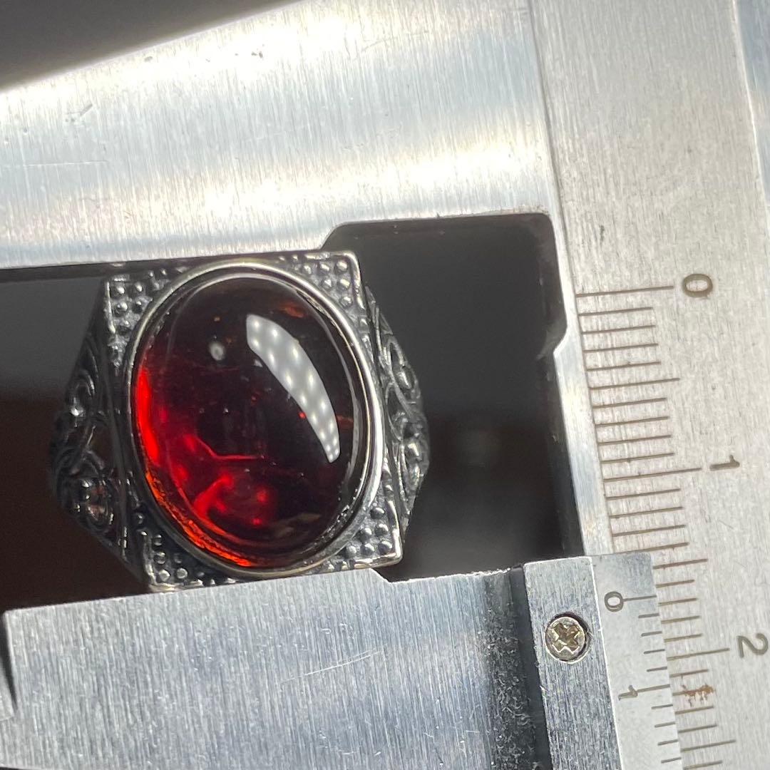 天然石リング　赤アンバー　血珀　高透明　赤　SV925刻印