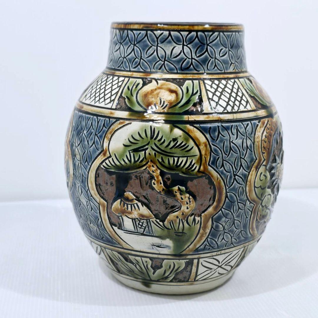 故 小橋川永弘 やちむん 壺屋焼 龍文様 唐草紋 壺