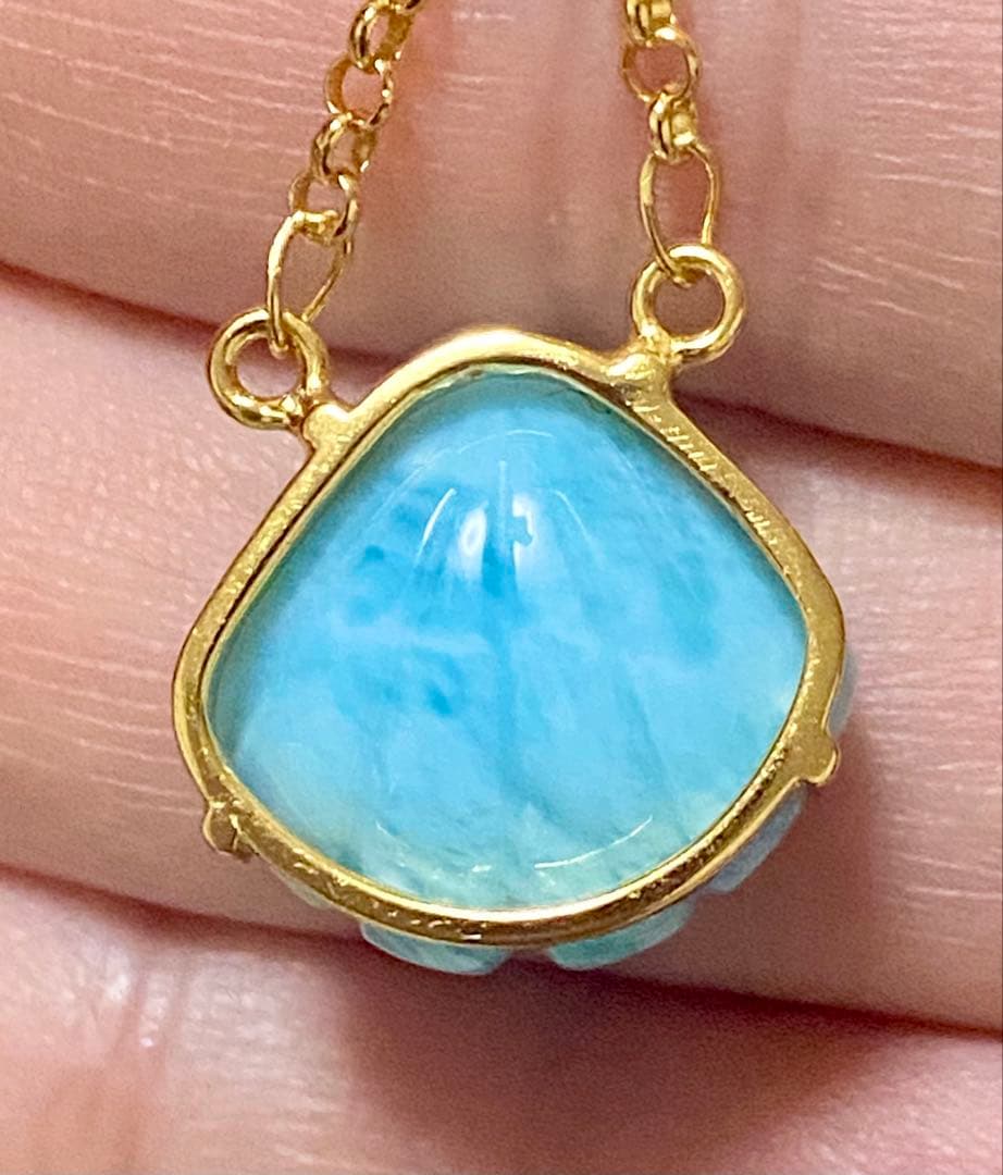 【新入荷‼︎オススメ♪】ラリマーシェルのネックレスS925 天然石　k18gp