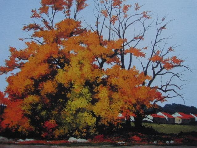 藤飯治平、【村はずれの樹】、希少な大判額装用画集より、美品、日本人画家