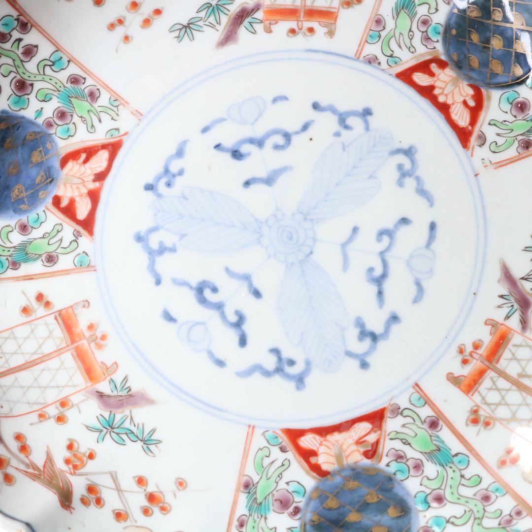 時代色絵伊万里　さわやかな赤絵に梅と鶯鳥籠図七寸皿プレート2枚 骨董古伊万里