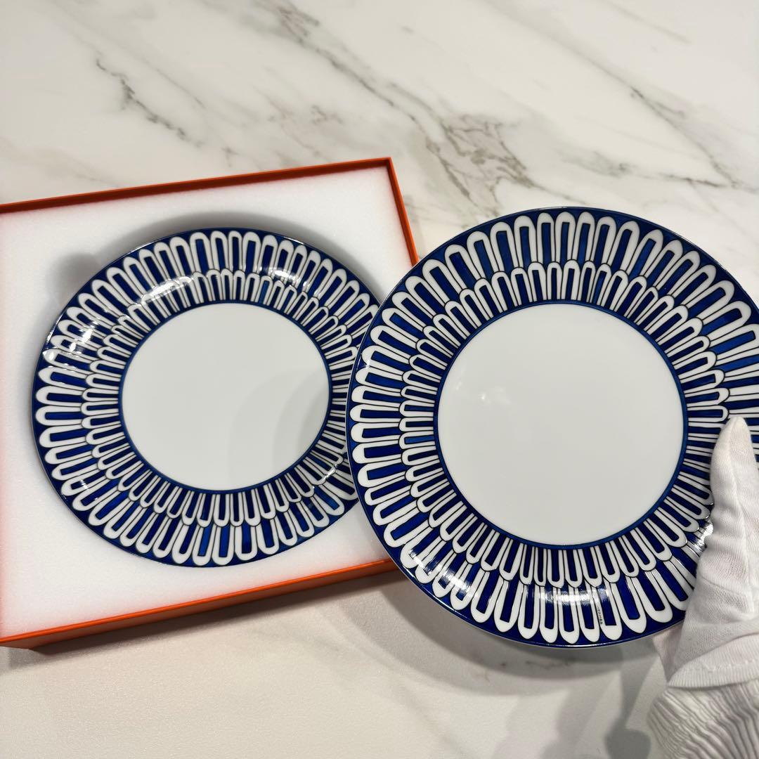 HERMES エルメス デザートプレート 2枚セット ブルー・ダイユール 新品