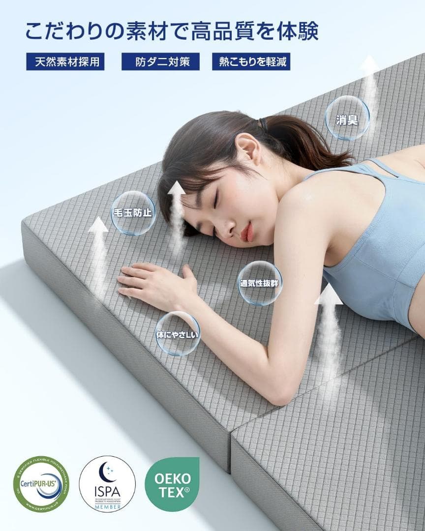 高反発 硬め190N 密度36D 折りたたみマットレス 厚さ10cm ダブル