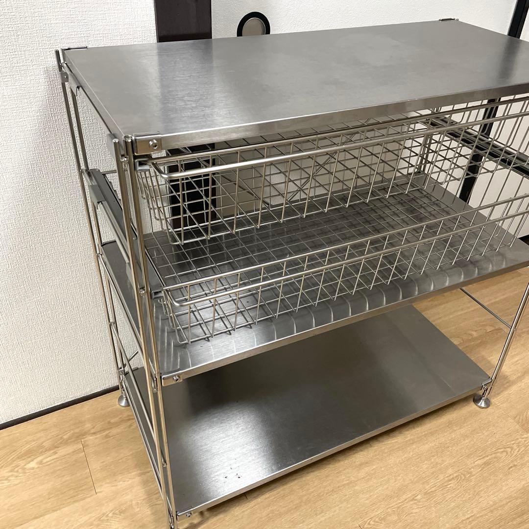 【週末値下げ】無印良品　ステンレスユニットシェルフ3段　バスケット×2