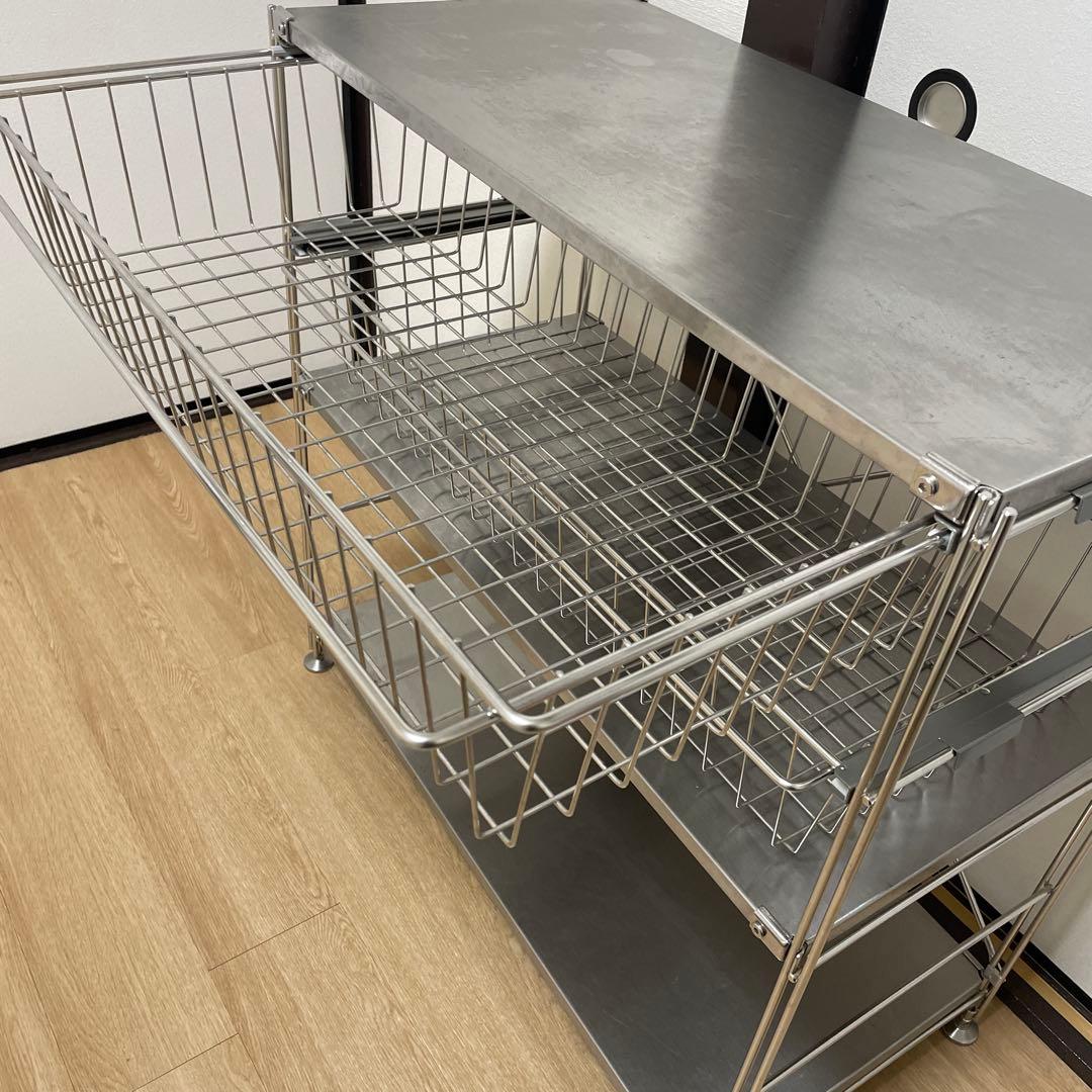 【週末値下げ】無印良品　ステンレスユニットシェルフ3段　バスケット×2