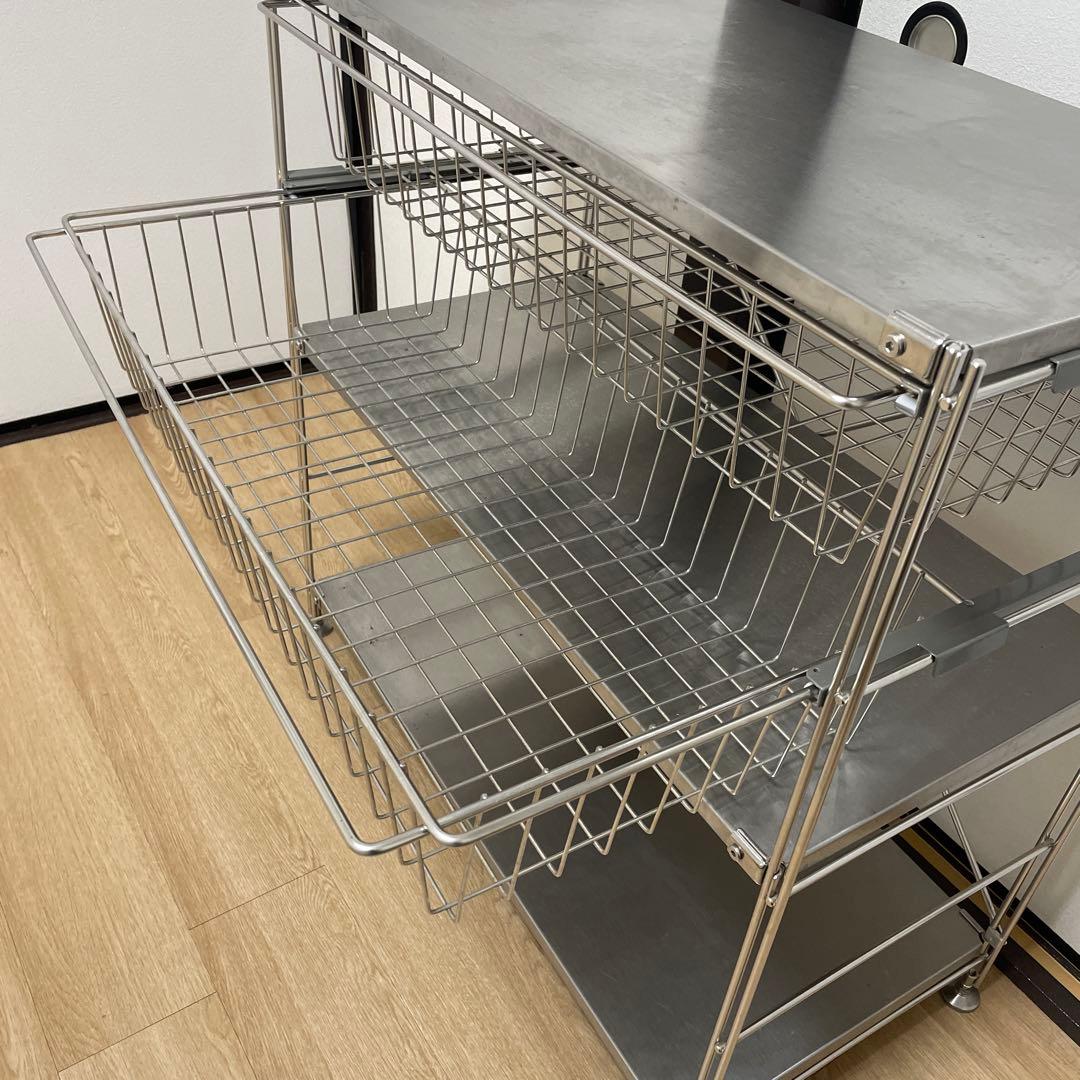 【週末値下げ】無印良品　ステンレスユニットシェルフ3段　バスケット×2