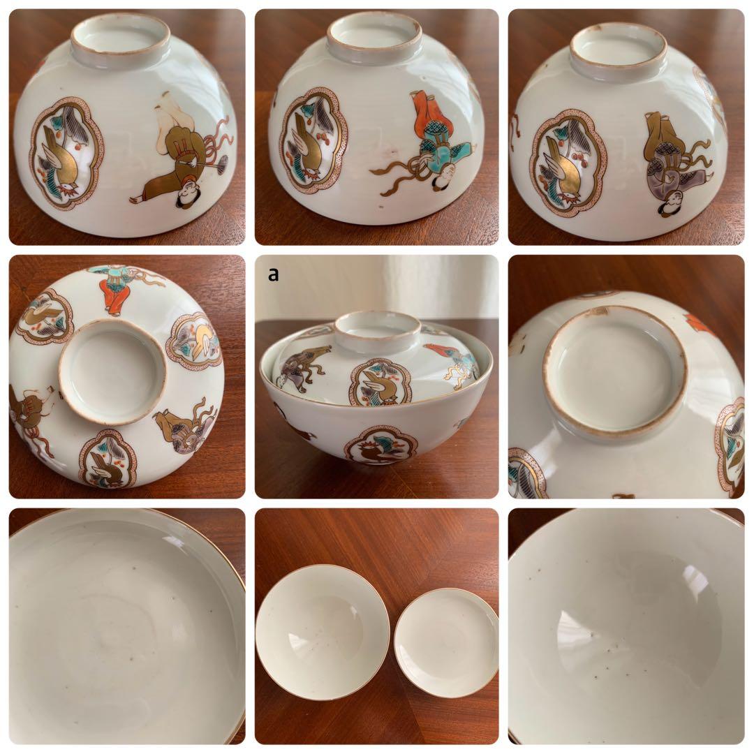 古伊万里　錦唐子絵　蓋付き　金彩　茶碗　アンティーク　骨董　ヴィンテージ レトロ