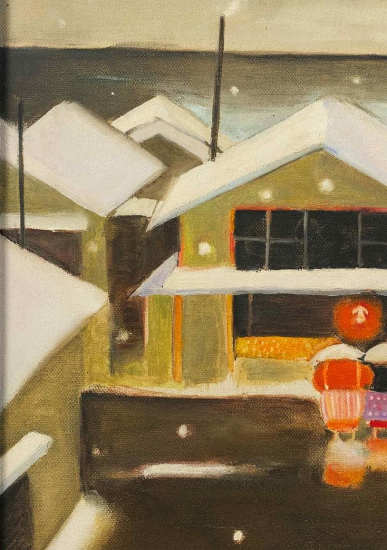 斎藤真一 油彩 肉筆『みぞれ』サイン 共シール 画廊シール F6号 額