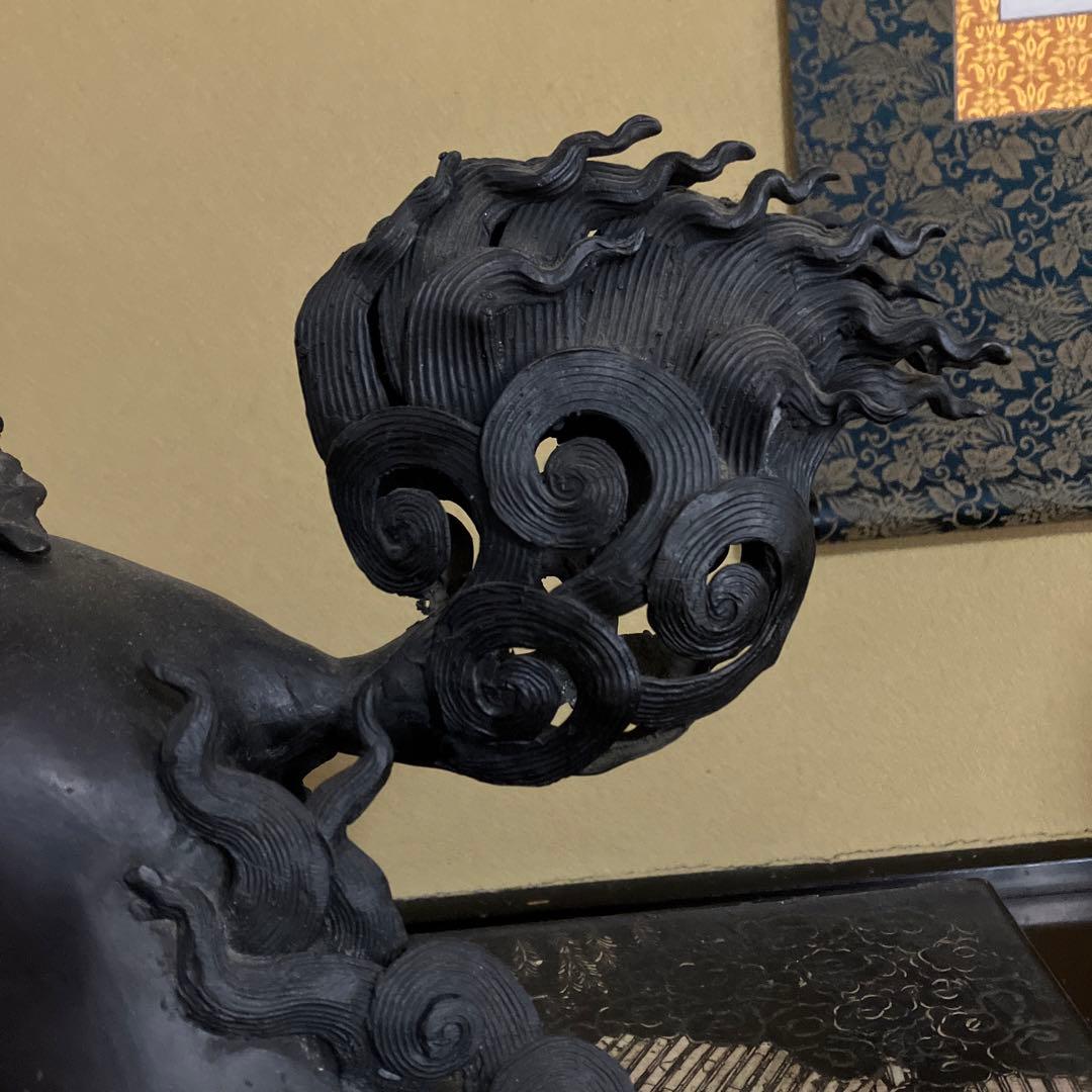 玉獅子香炉　玉獅子置物　銅製　置き物　縁起物　厄除け　高岡銅器　骨董品