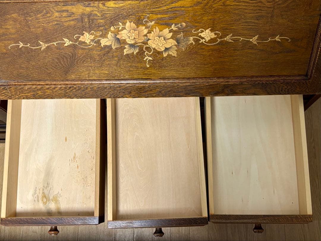 三越家具【ブルージュ】象嵌 ライティングビューローデスク・ヴィンテージ オーク材