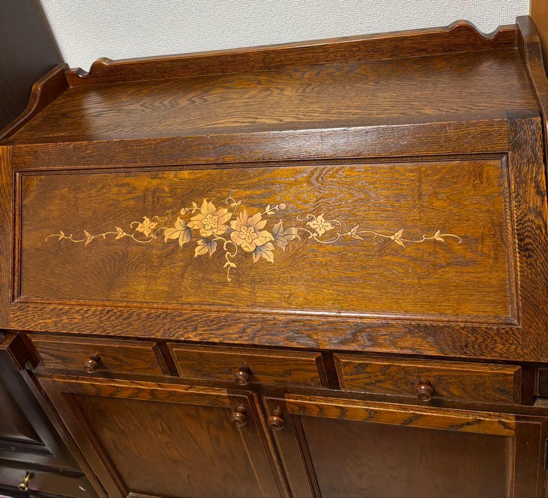 三越家具【ブルージュ】象嵌 ライティングビューローデスク・ヴィンテージ オーク材