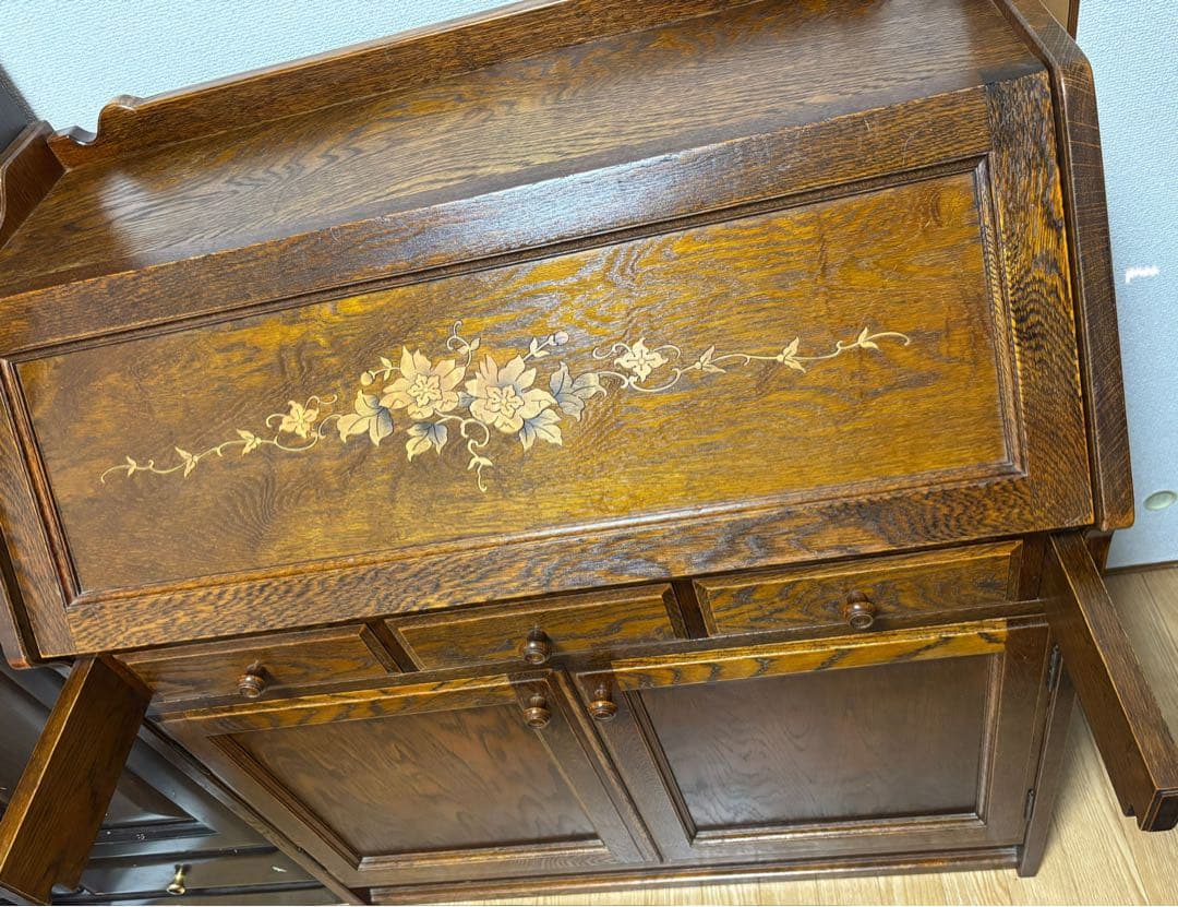 三越家具【ブルージュ】象嵌 ライティングビューローデスク・ヴィンテージ オーク材