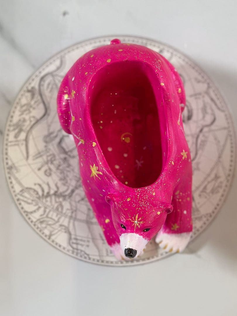 天然石・アクセサリー浄化ベッド　星空クマちゃん （スターリングピンク）御守アート