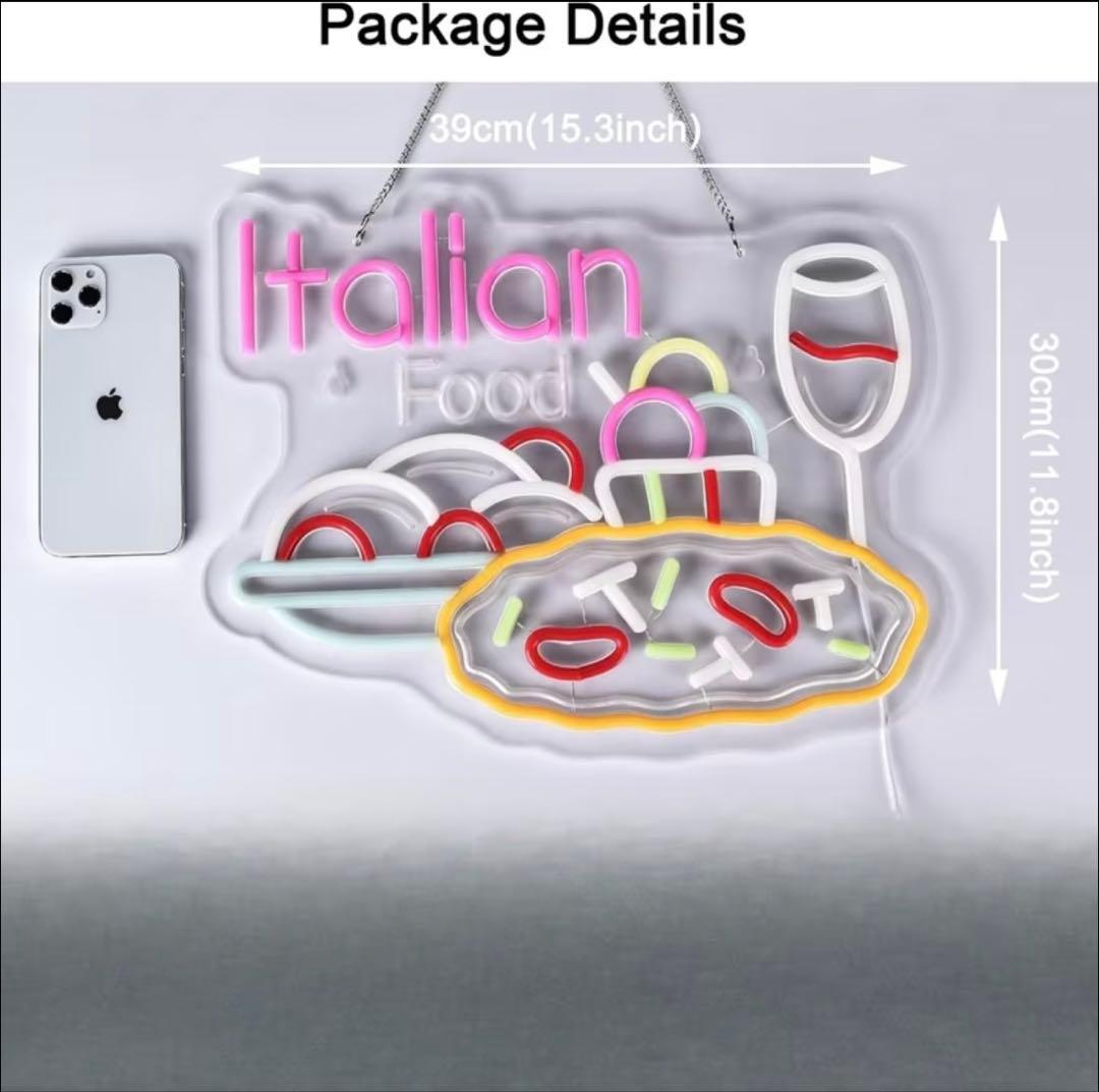 Italian Food ネオンライト 看板 パスタ ワイン USB LED