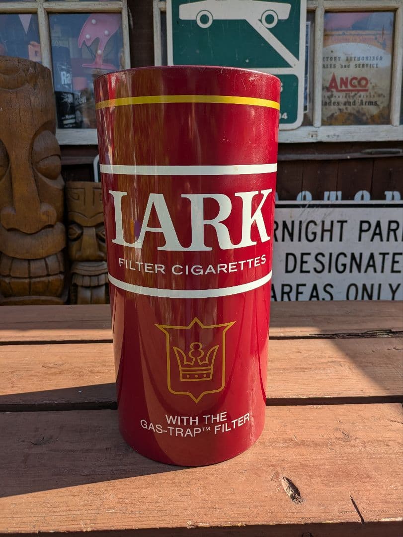 昭和レトロ】当時物 赤ラーク LARK スチール缶 ゴミ箱 タバコ柄 ブリキ