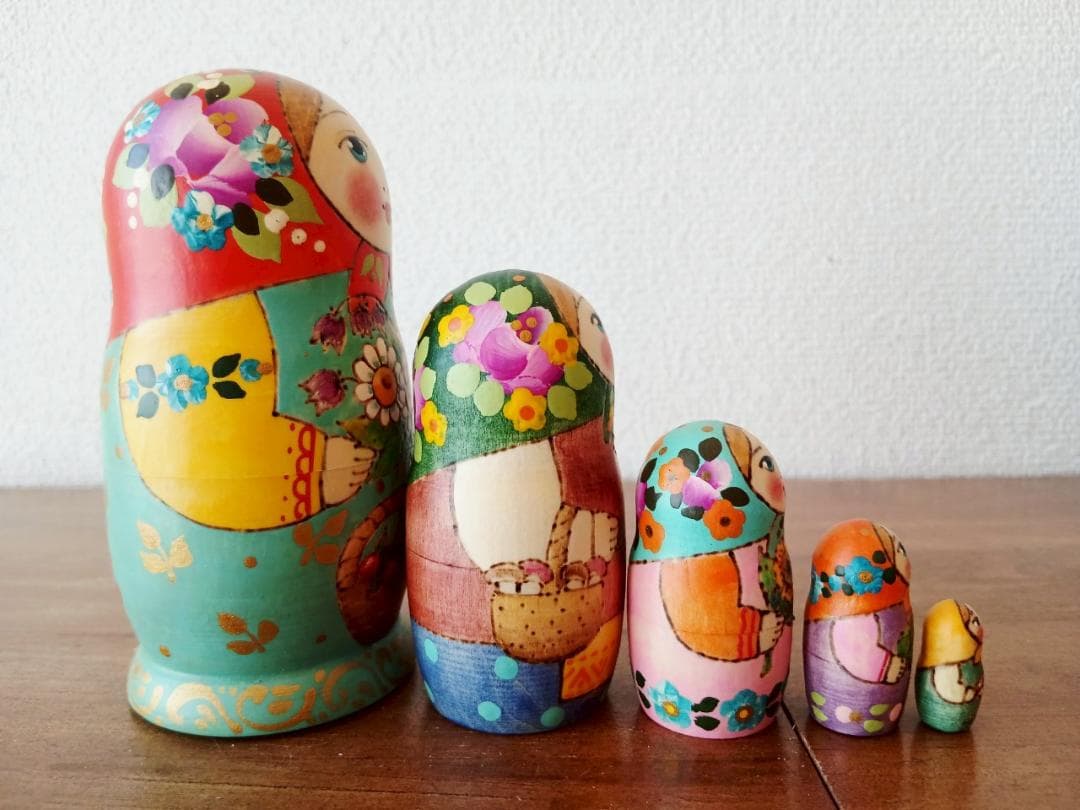 【LYH148】北欧ロシア雑貨 リューバ作のマトリョーシカ　お花