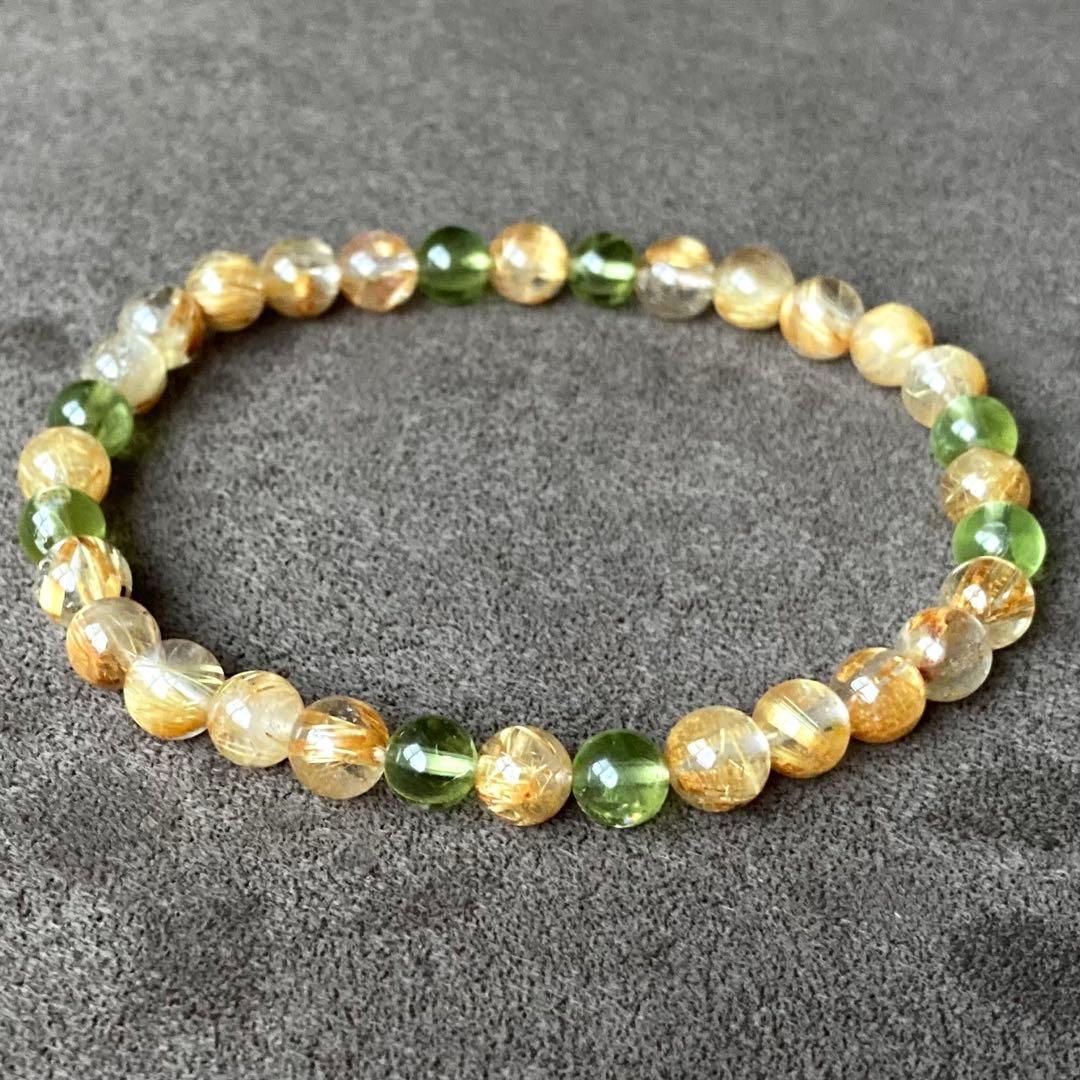 最強金運を身に付ける/パワーストーンブレスレット/ルチルクォーツ・ペリドット