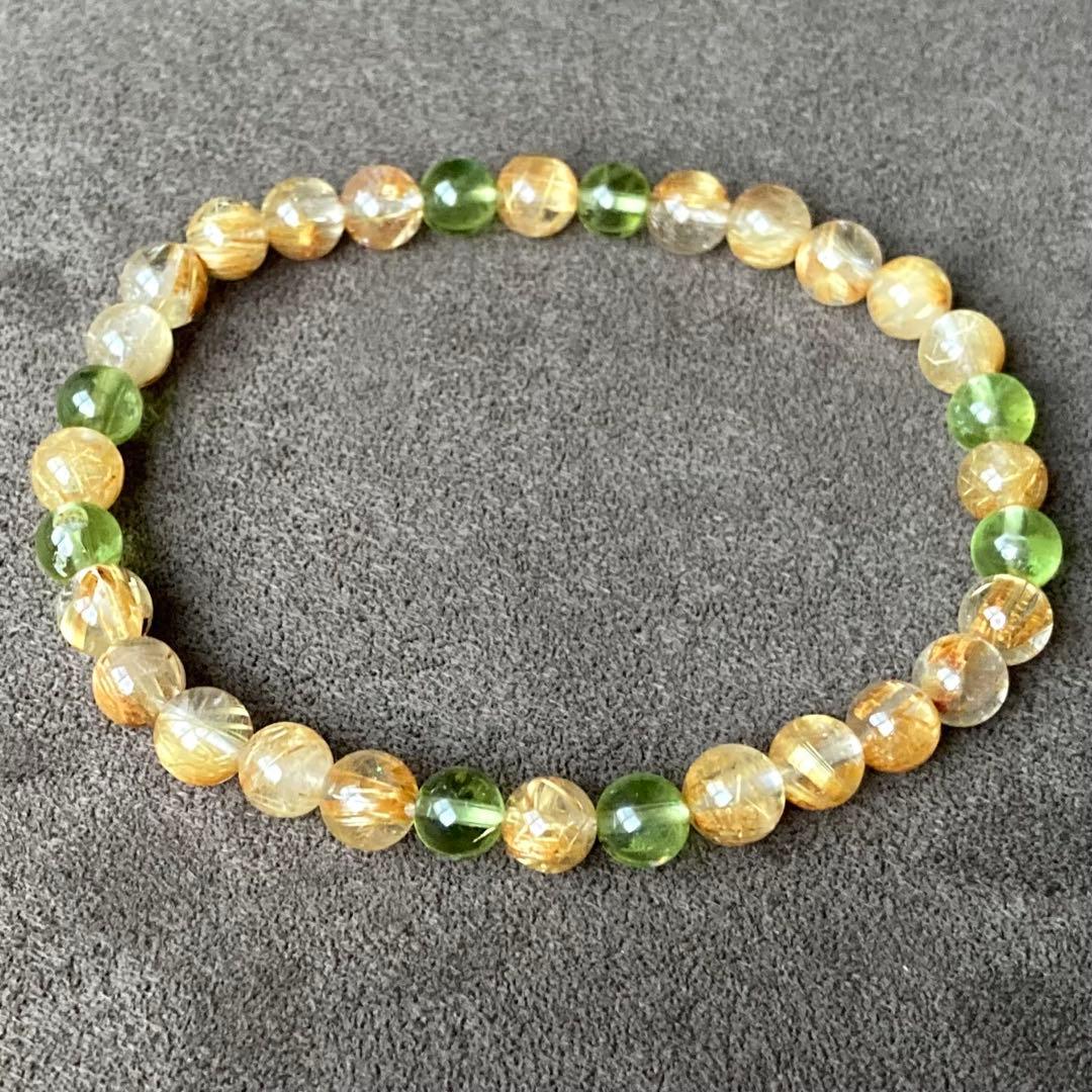 最強金運を身に付ける/パワーストーンブレスレット/ルチルクォーツ・ペリドット