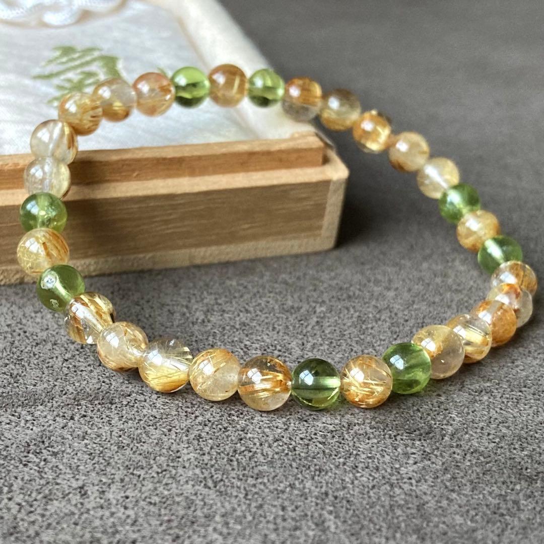 最強金運を身に付ける/パワーストーンブレスレット/ルチルクォーツ・ペリドット