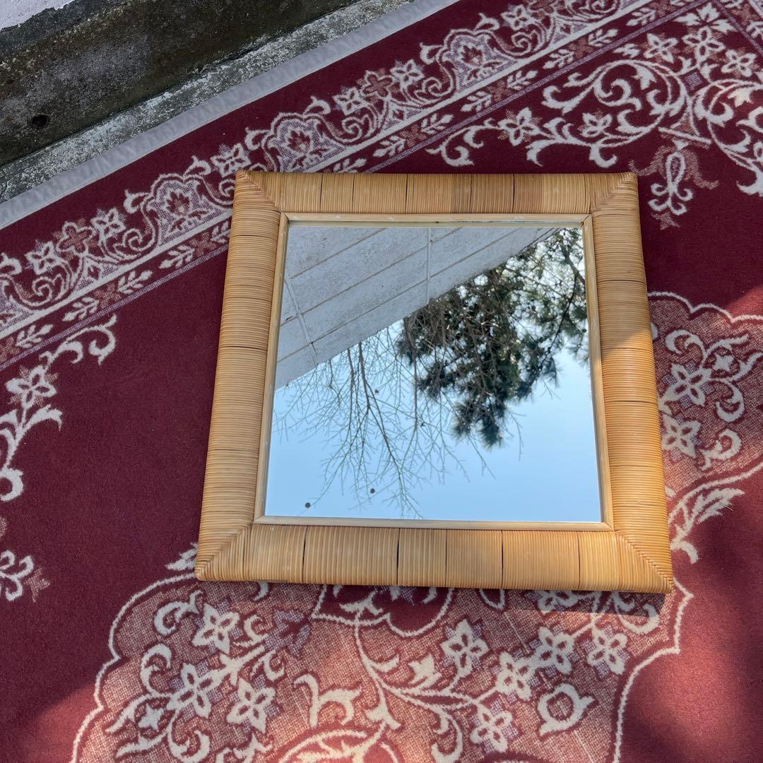 ナチュラル天然素材◾️籐ラタンフレーム 壁掛けミラー ウォールミラー 鏡