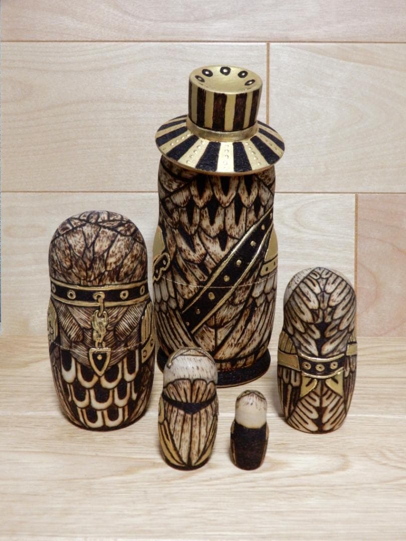 オクサナ・アキモワ　マトリョーシカ　スチームパンク風ふくろう梟フクロウ　作家もの