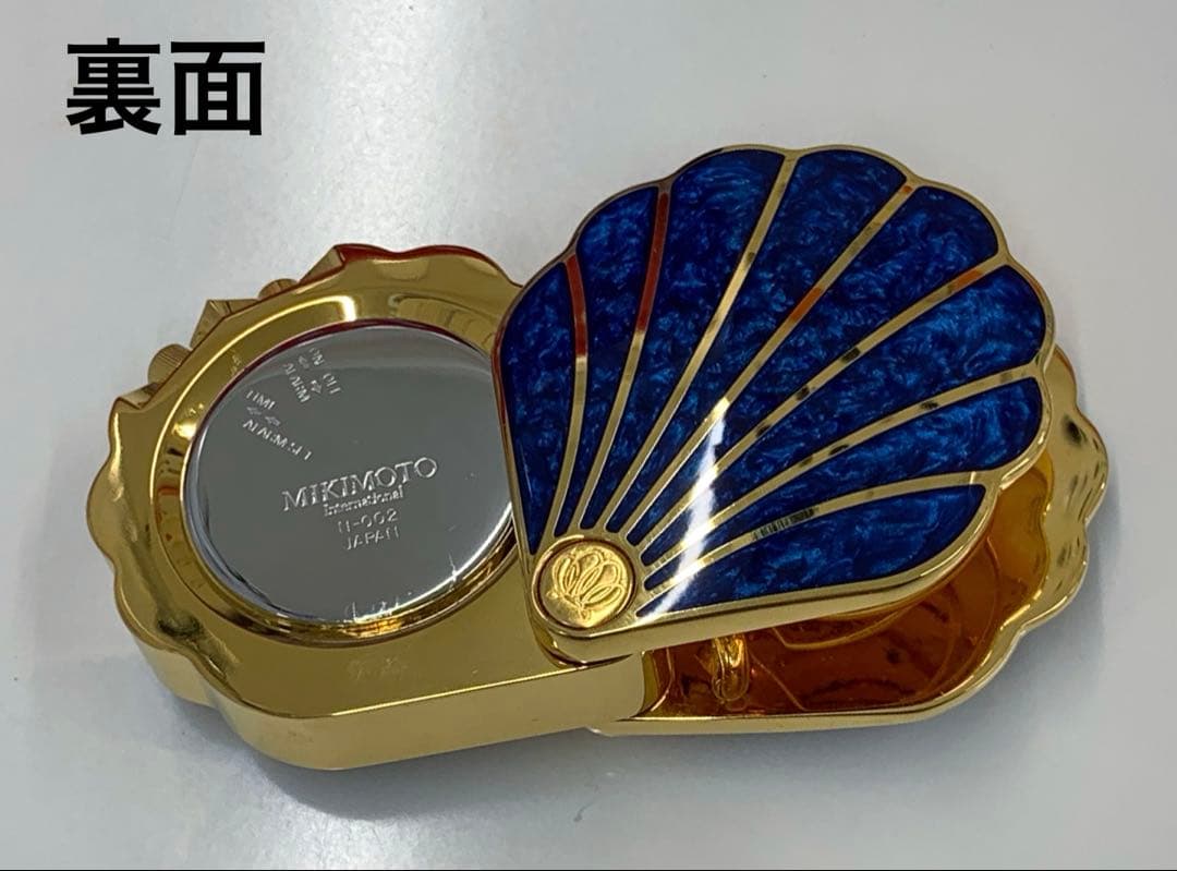 【値下げ】MIKIMOTO 真珠つき　シェル型トラベルラッカーパールクロック