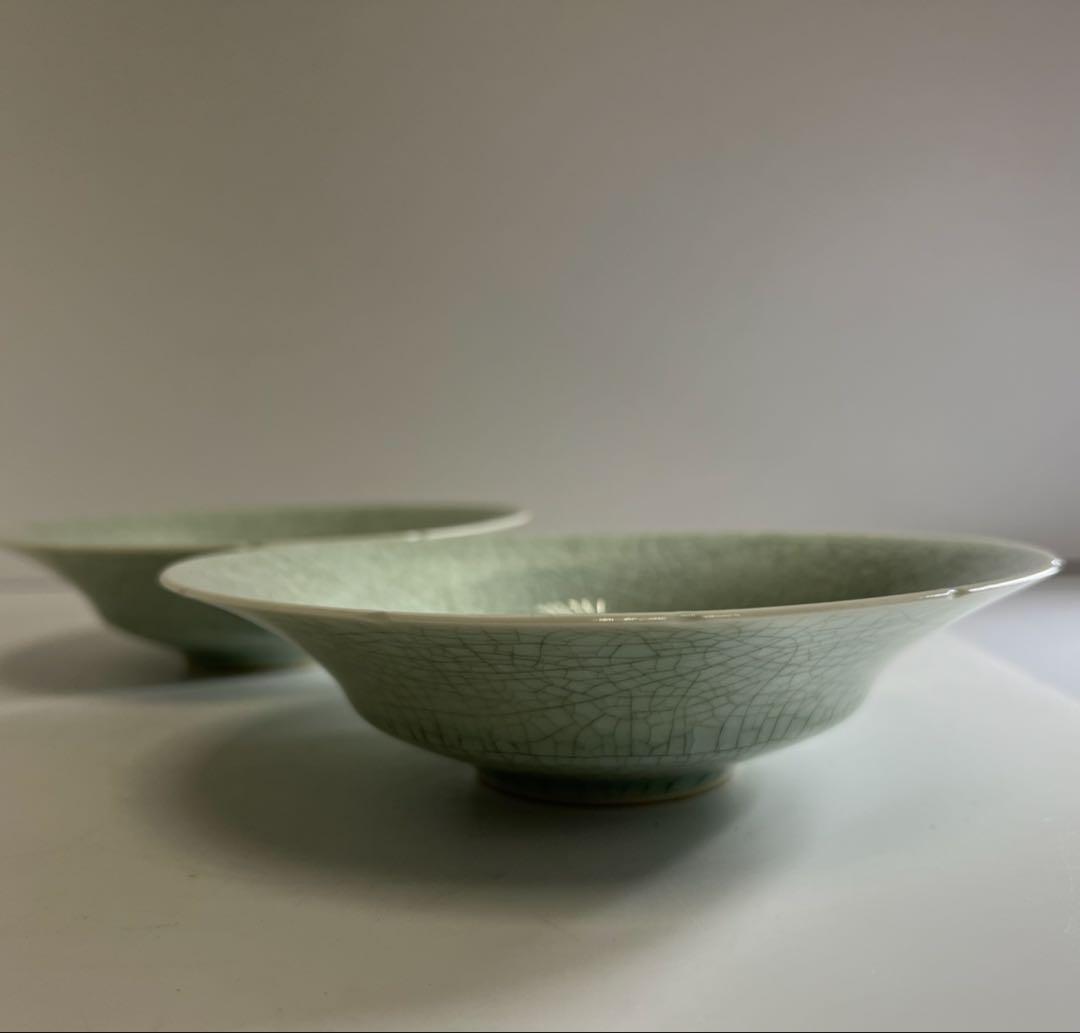 中国美術 青白磁皿2客 幅約18㎝ 東Y8-0224③タニト - メルカリ