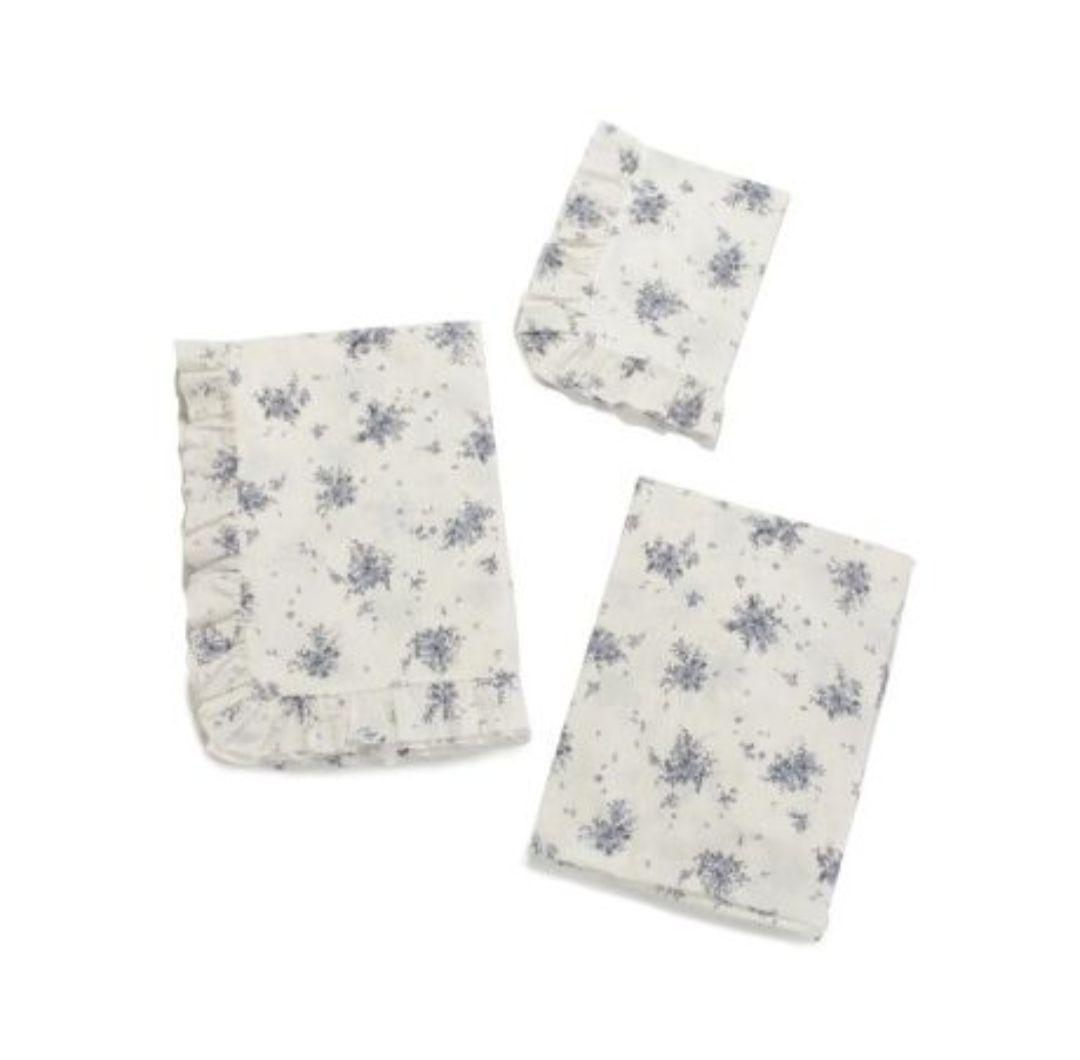 ジェラートピケ　ブルー花柄寝具3点セット　新品シングル　ONLINE限定