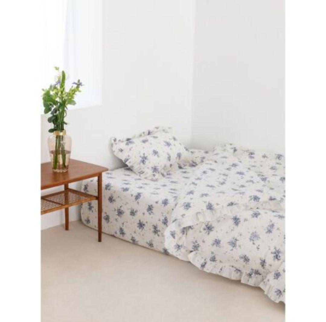 ジェラートピケ　ブルー花柄寝具3点セット　新品シングル　ONLINE限定
