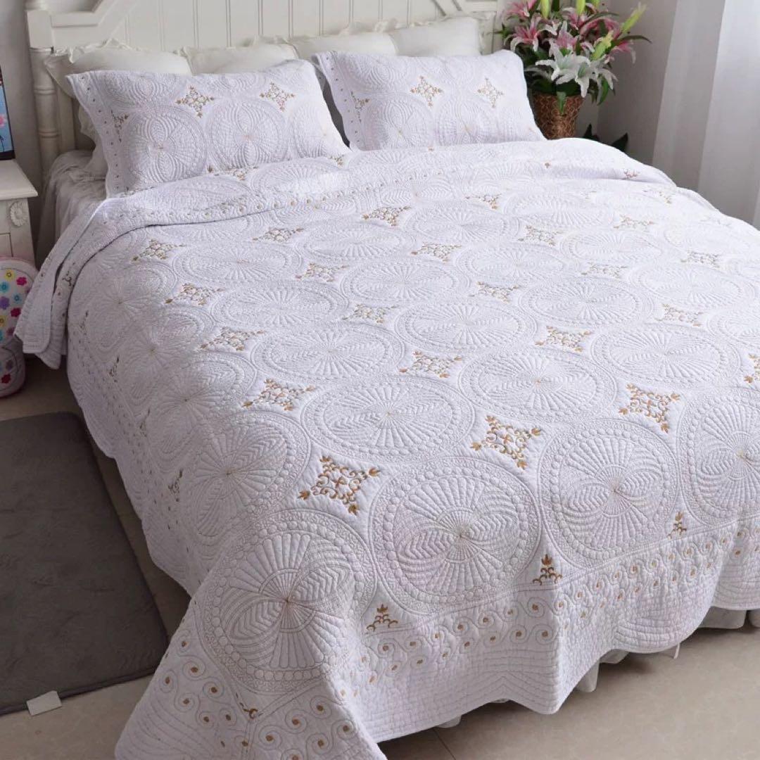 キルトベッドカバー3点セット綿マルチカバー キルティング FLLS