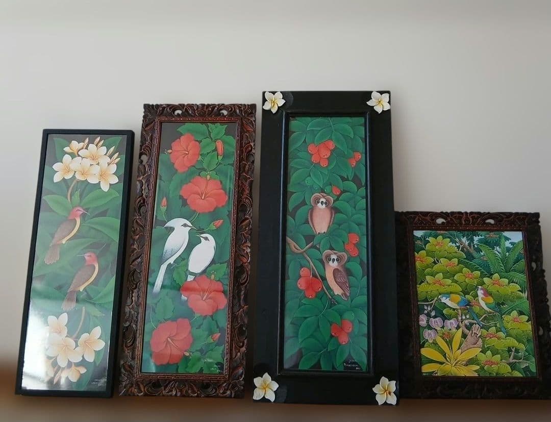 バリ 絵画 プンゴセカン 花鳥風月 梟 鳥 南国 ウブド helen - メルカリ