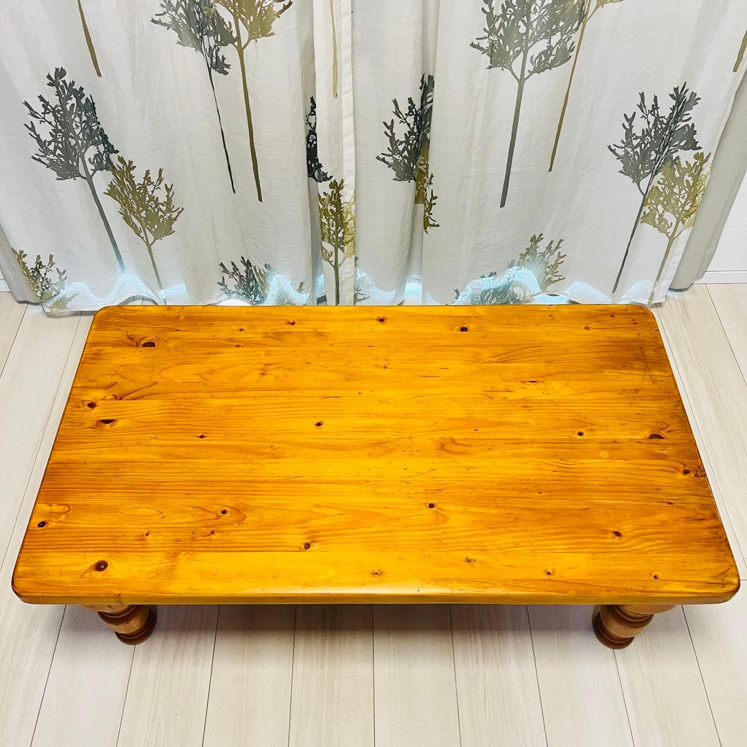 カントリー調 天然木 ローテーブル（引き出し付き）