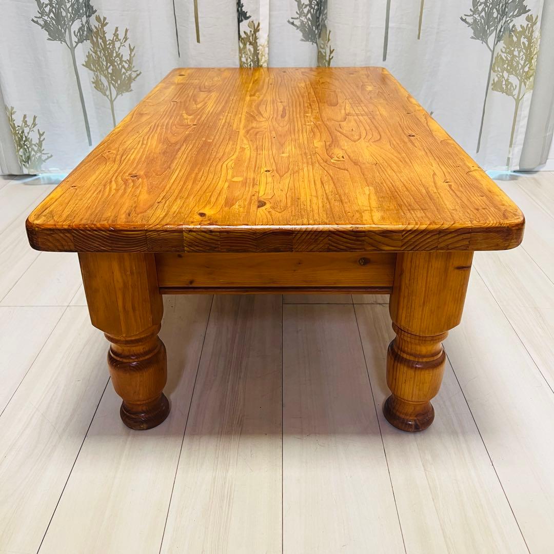 カントリー調 天然木 ローテーブル（引き出し付き）