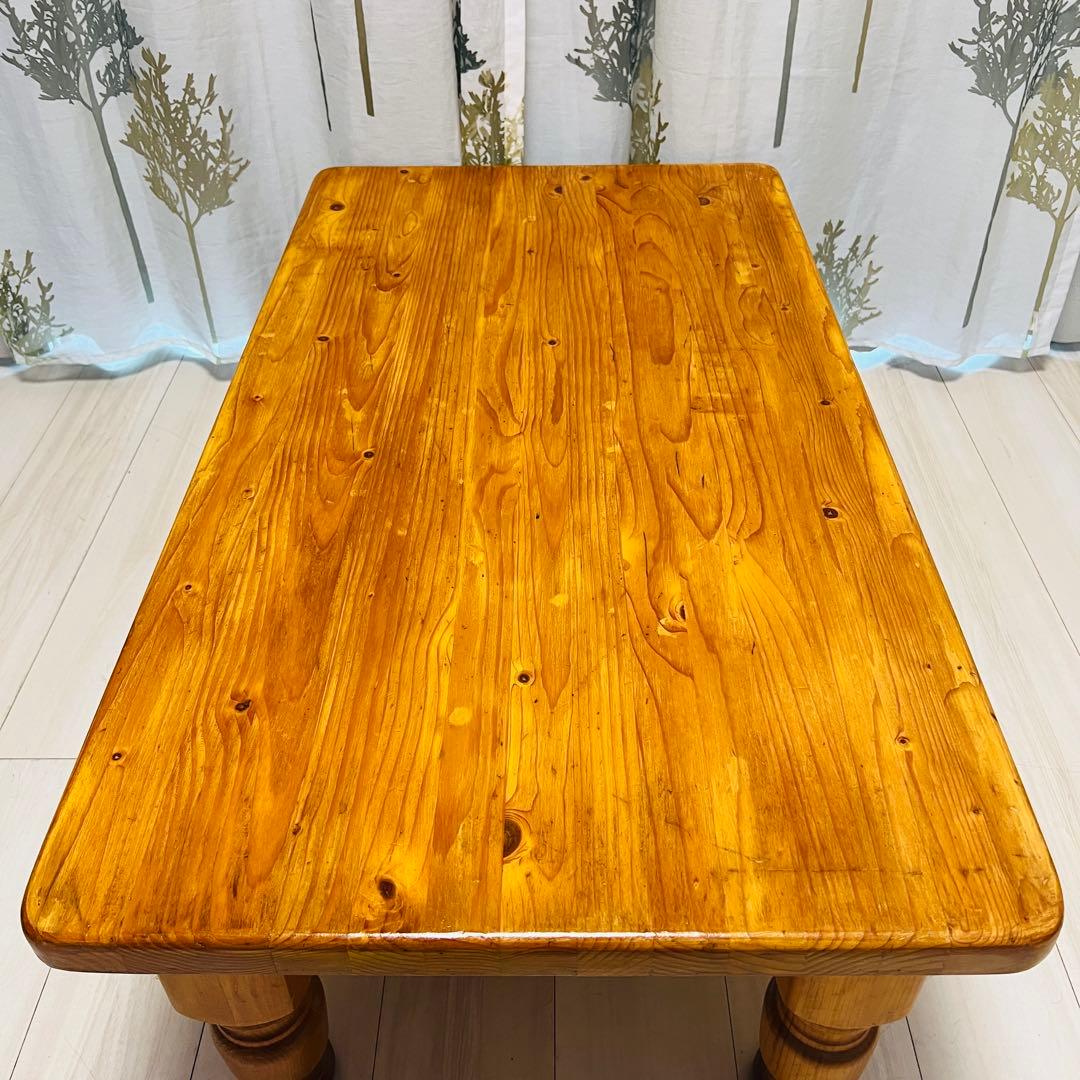 カントリー調 天然木 ローテーブル（引き出し付き）