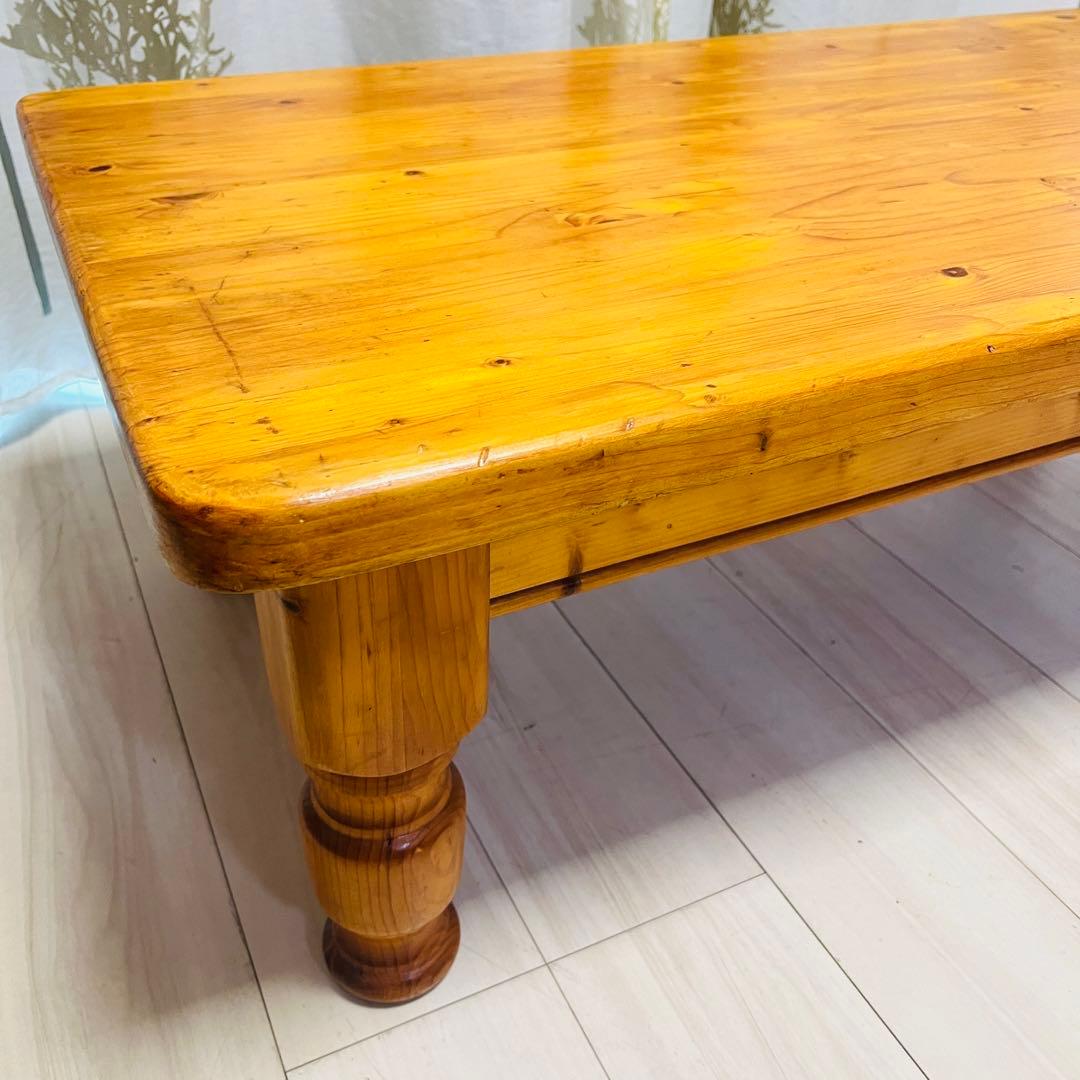 カントリー調 天然木 ローテーブル（引き出し付き）