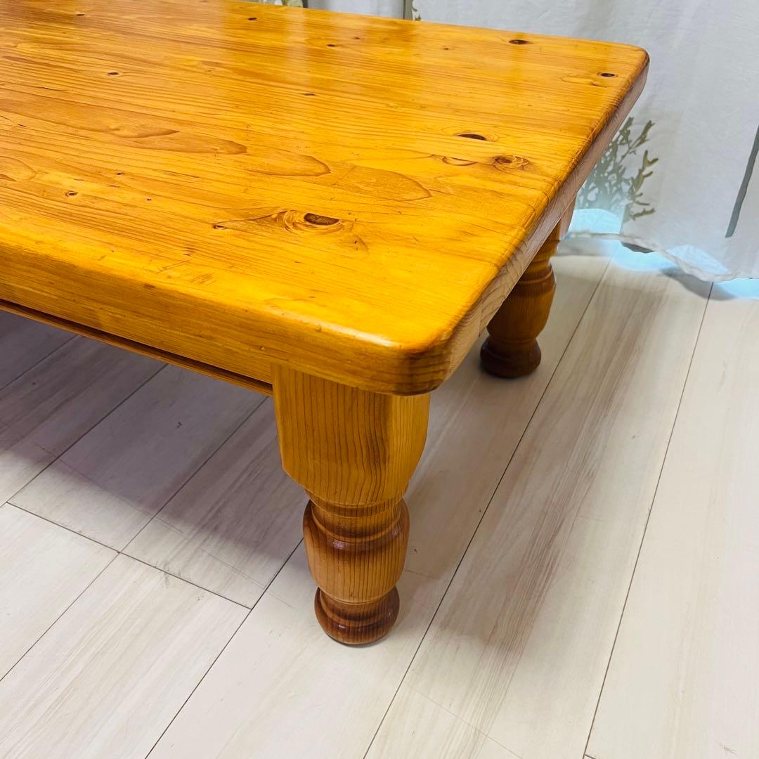 カントリー調 天然木 ローテーブル（引き出し付き）