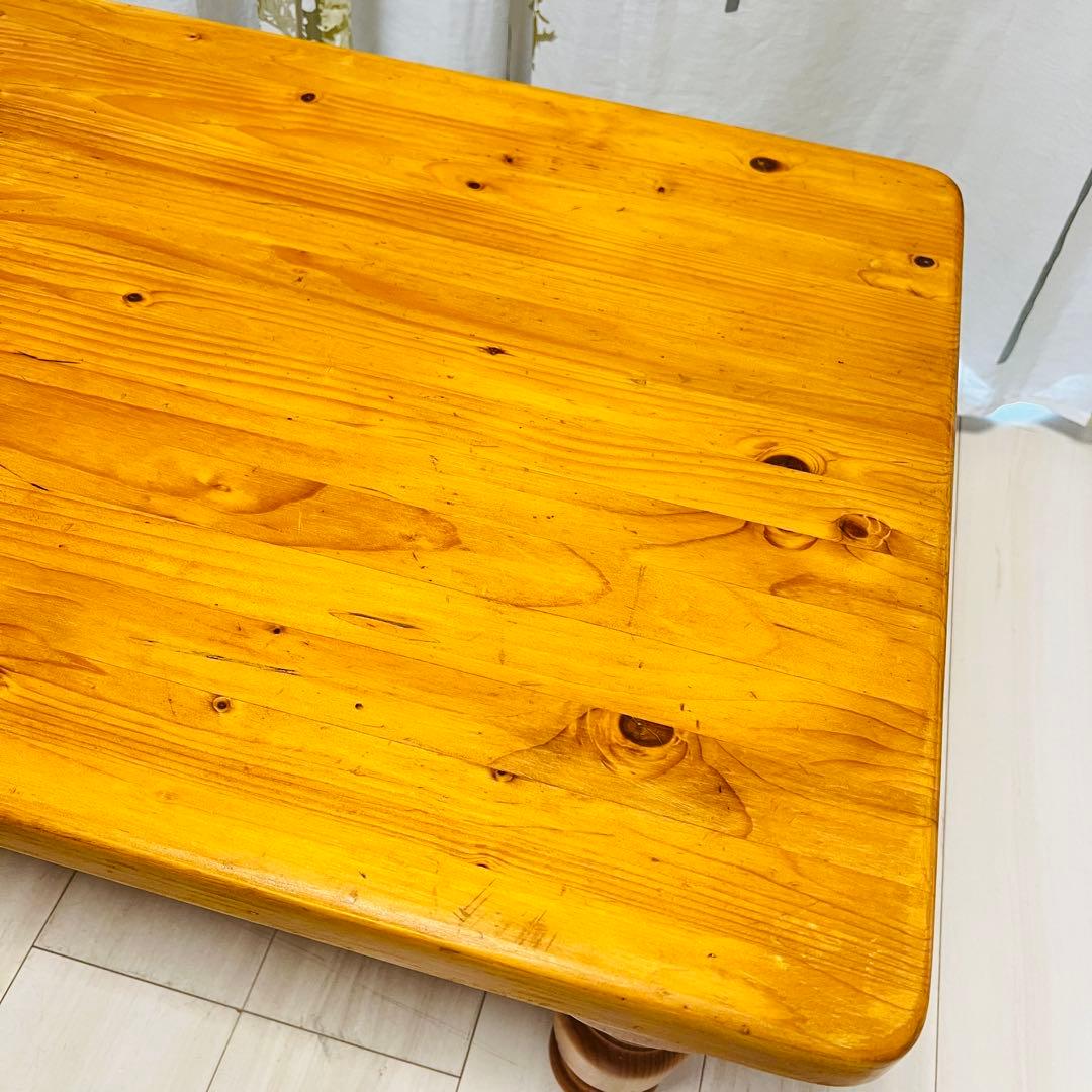 カントリー調 天然木 ローテーブル（引き出し付き）