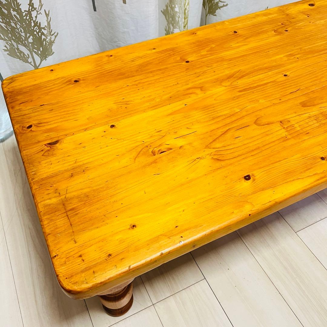 カントリー調 天然木 ローテーブル（引き出し付き）