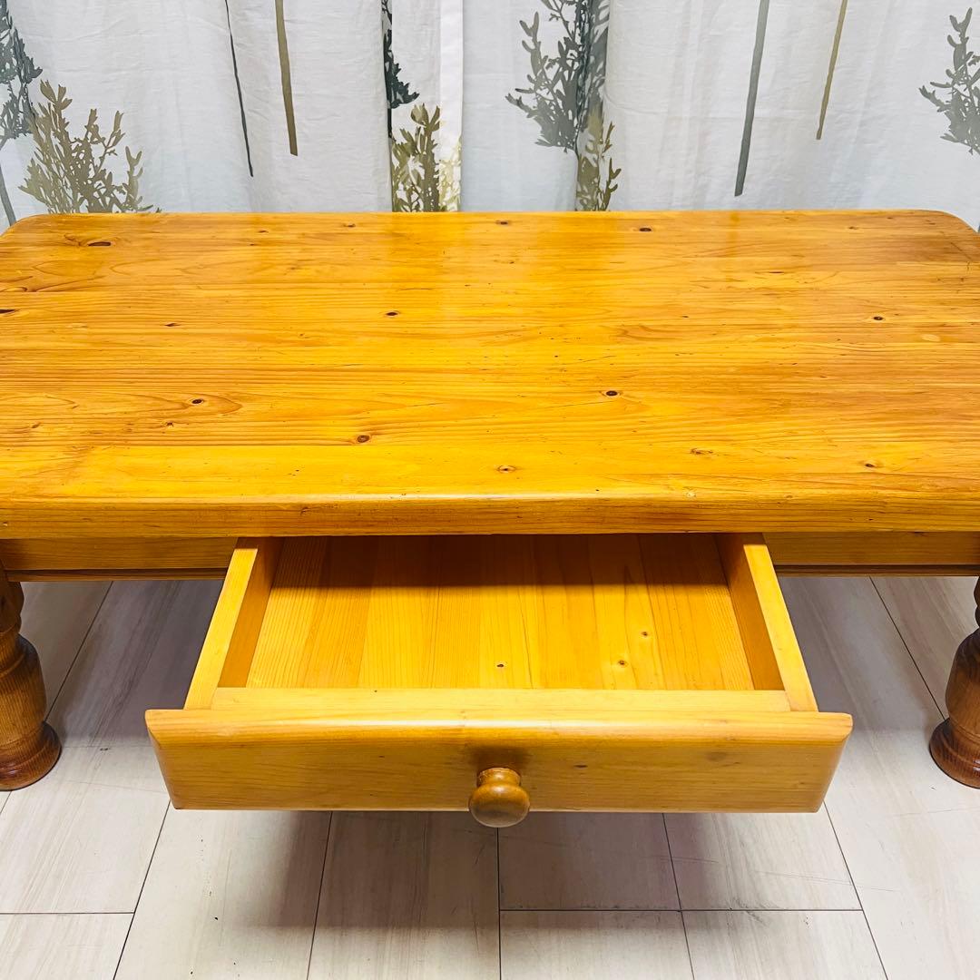 カントリー調 天然木 ローテーブル（引き出し付き）