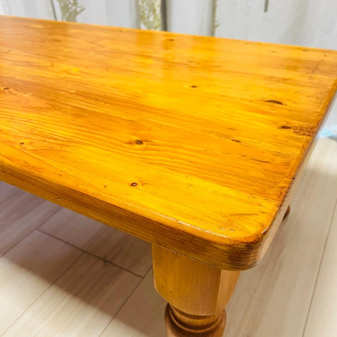 カントリー調 天然木 ローテーブル（引き出し付き）